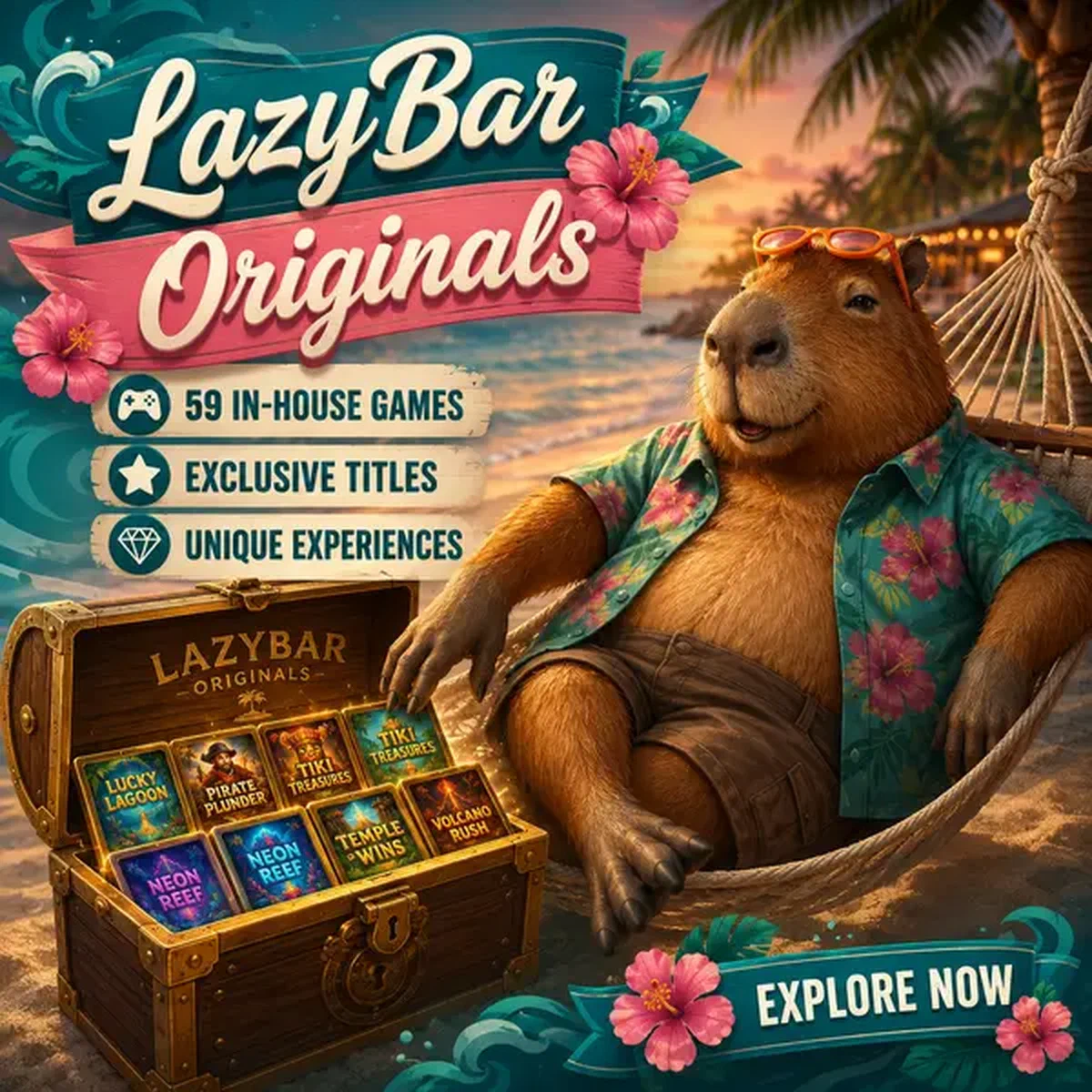 LazyBar capybara loungend met exclusieve gamingschatten uit softwareproviders-collectie
